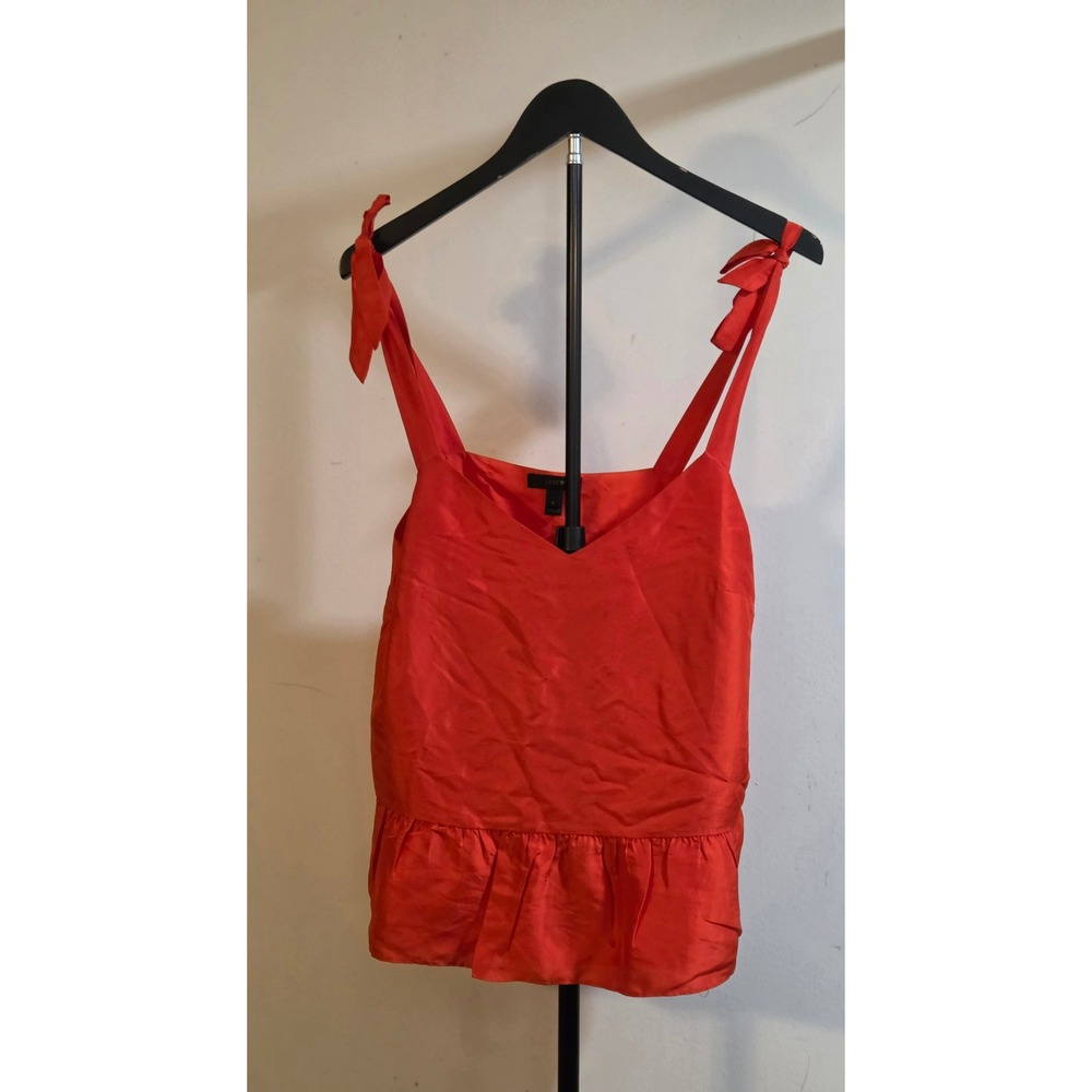 J.Crew Silk Tie Shoulder Peplum Tank Top Women's Size 8 Red Orange